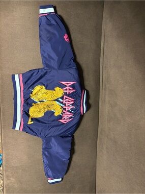 Kids Navy Puffer Jacket with Pink Accents & Yellow Graphic